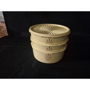 Vintage Tupperware 1204-6 Canister Yellow Sunburst with 1 Lid